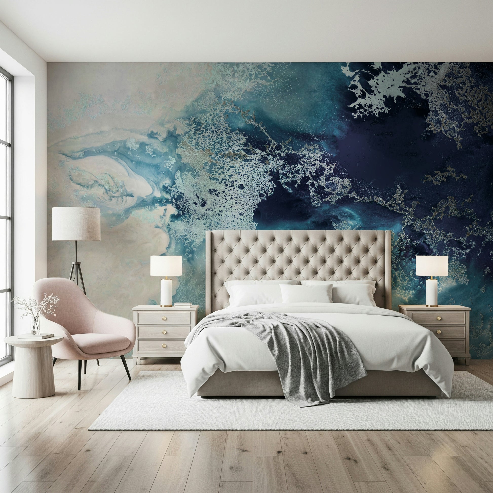 A contemplative gentle wave wallpaper mural for a feature wall.