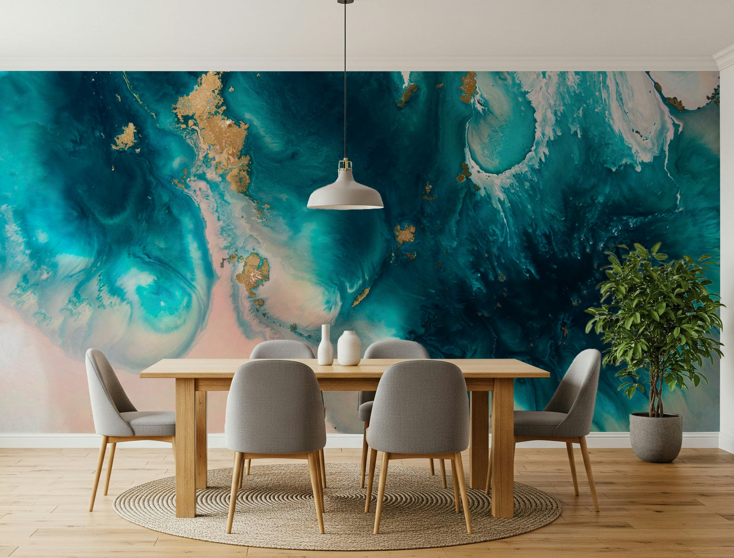 An artistic minimalist form mural for home decor.