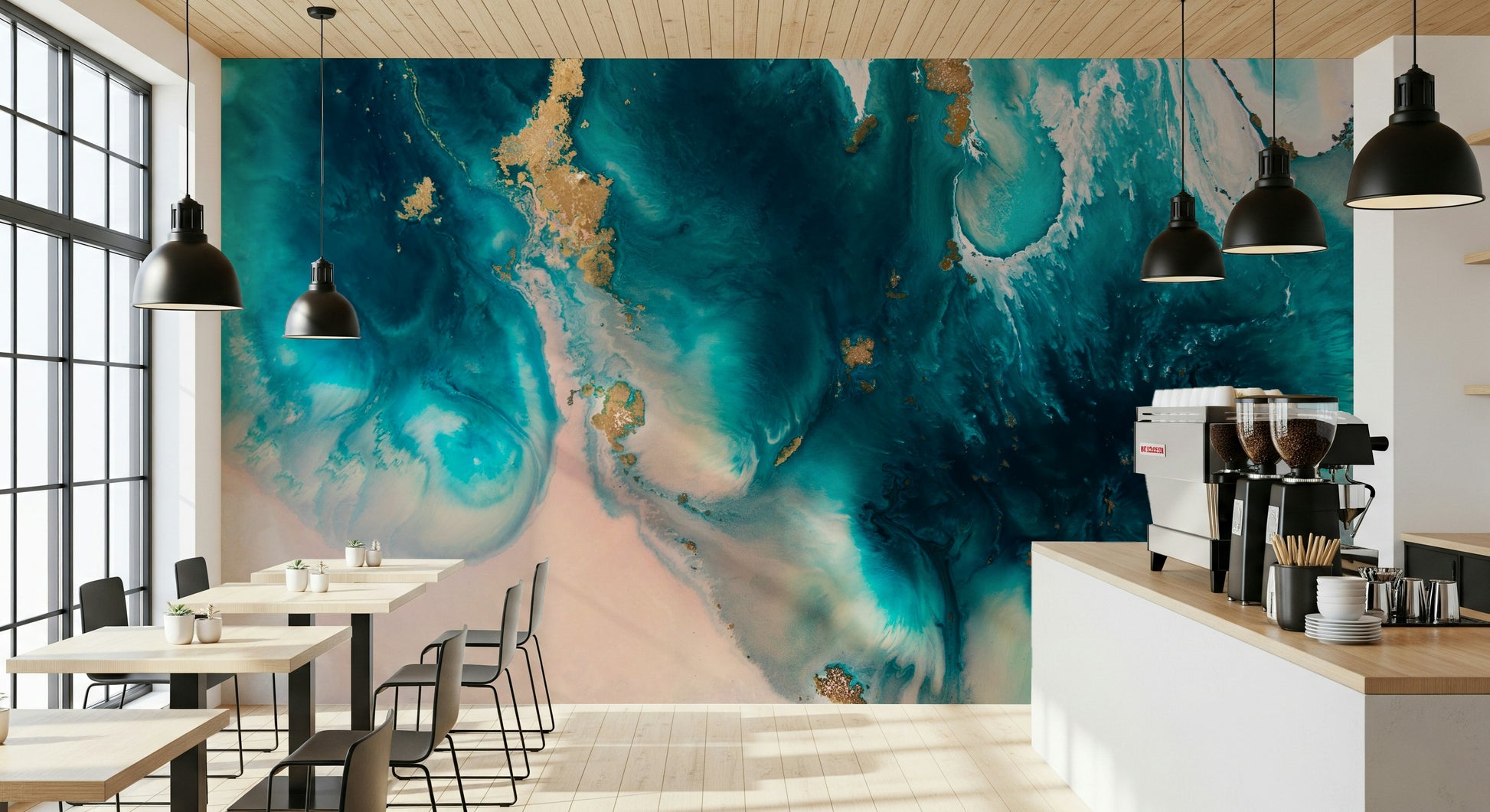 A classic abstract design wallpaper for walls with gold accents.