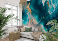 A contemplative gentle blue wallpaper mural for a feature wall.