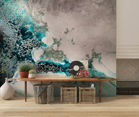 An artistic soft focus mural on minimalist wallpaper.