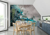 A calming abstract design wallpaper mural that defines a space.