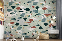 A calming abstract design wallpaper mural that defines a space.