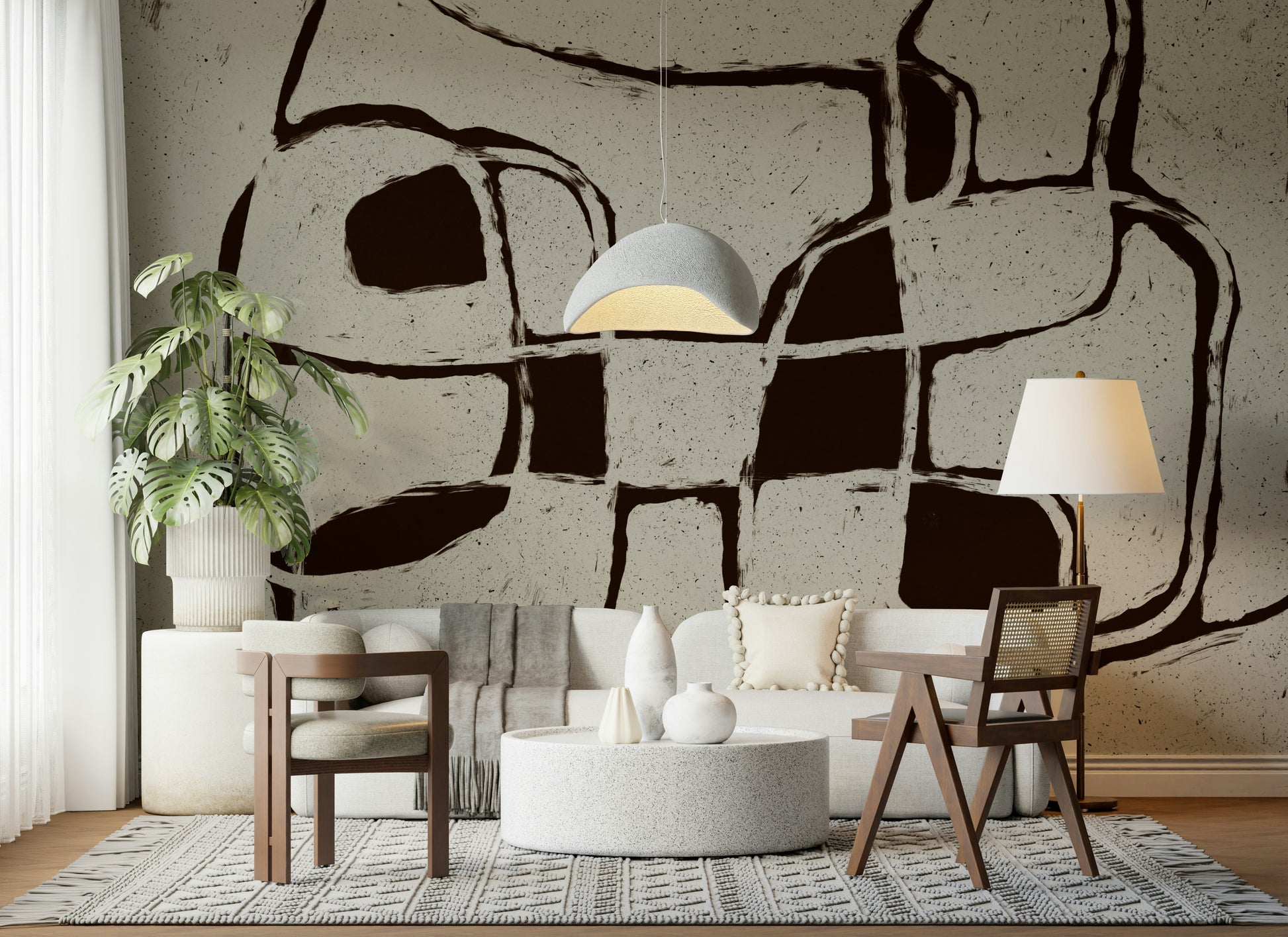 A graceful subtle stroke wall mural in cool, tranquil tones.
