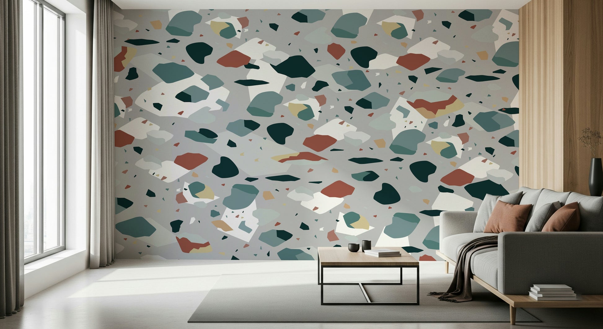 A beautiful abstract mosaic wallpaper mural with subtle texture.