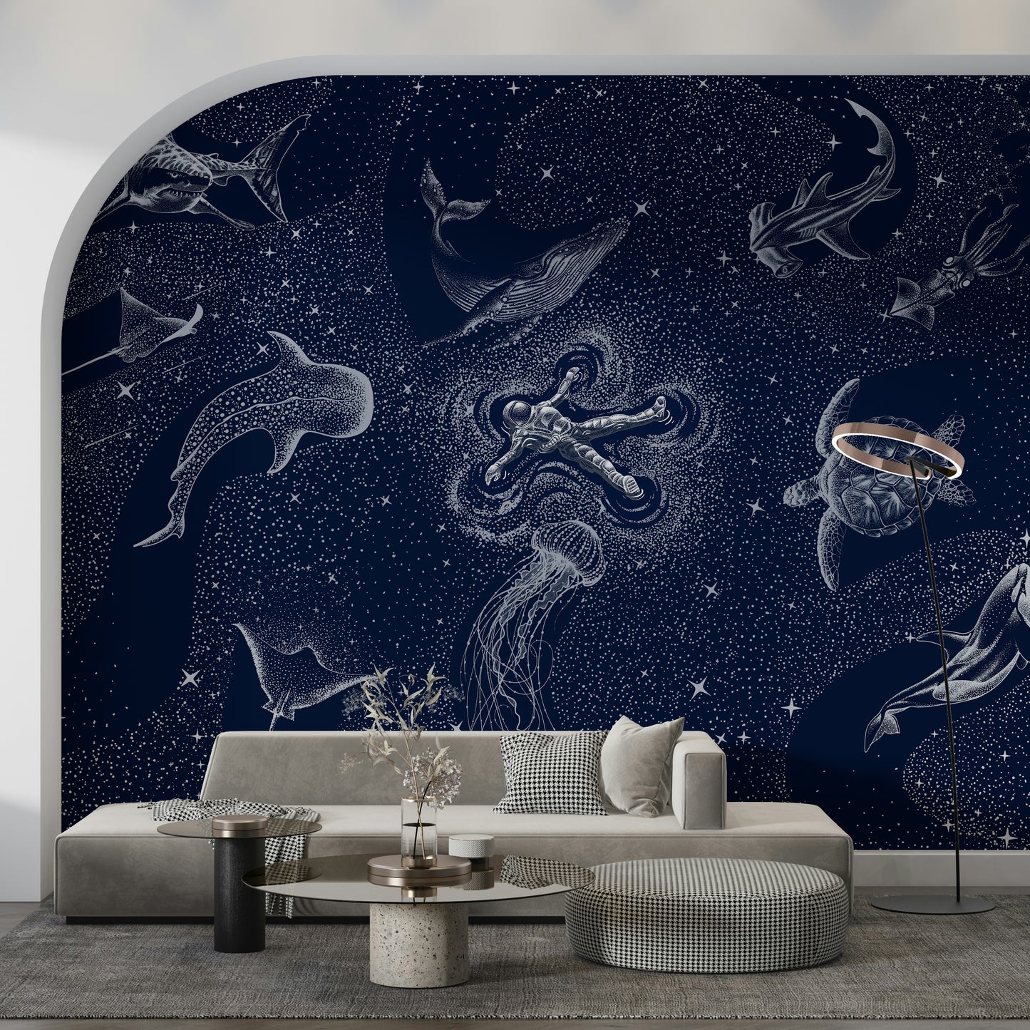 An artistic nature seascape mural for home decor.