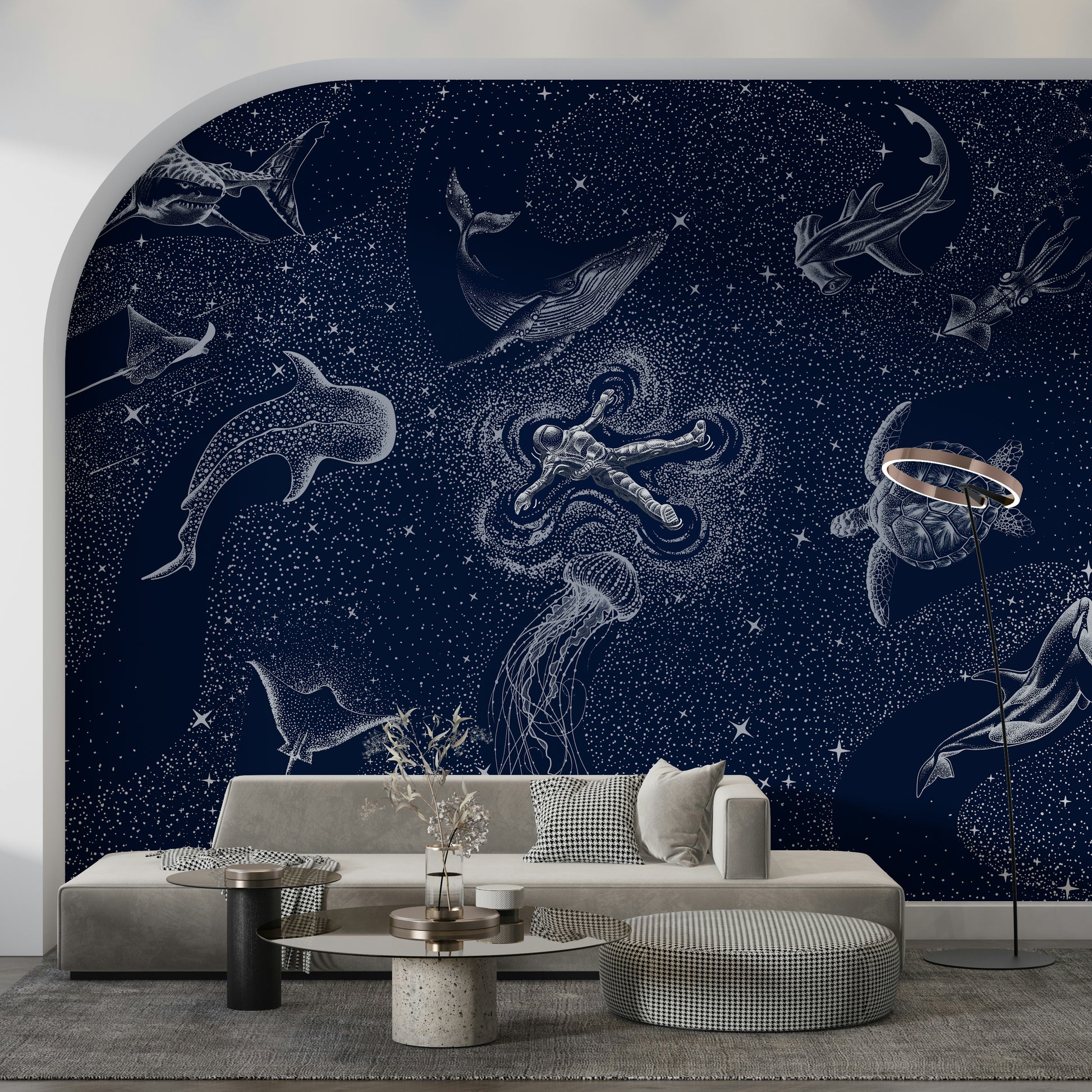 An artistic nature seascape mural for home decor.