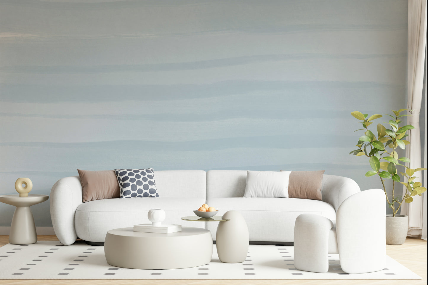 An artistic minimalist form mural for home decor.