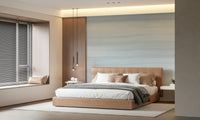 A peaceful modern abstract mural on decorative wallpaper.