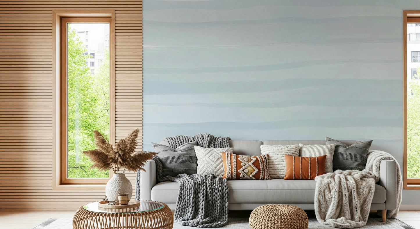 A calming abstract design wallpaper mural that defines a space.