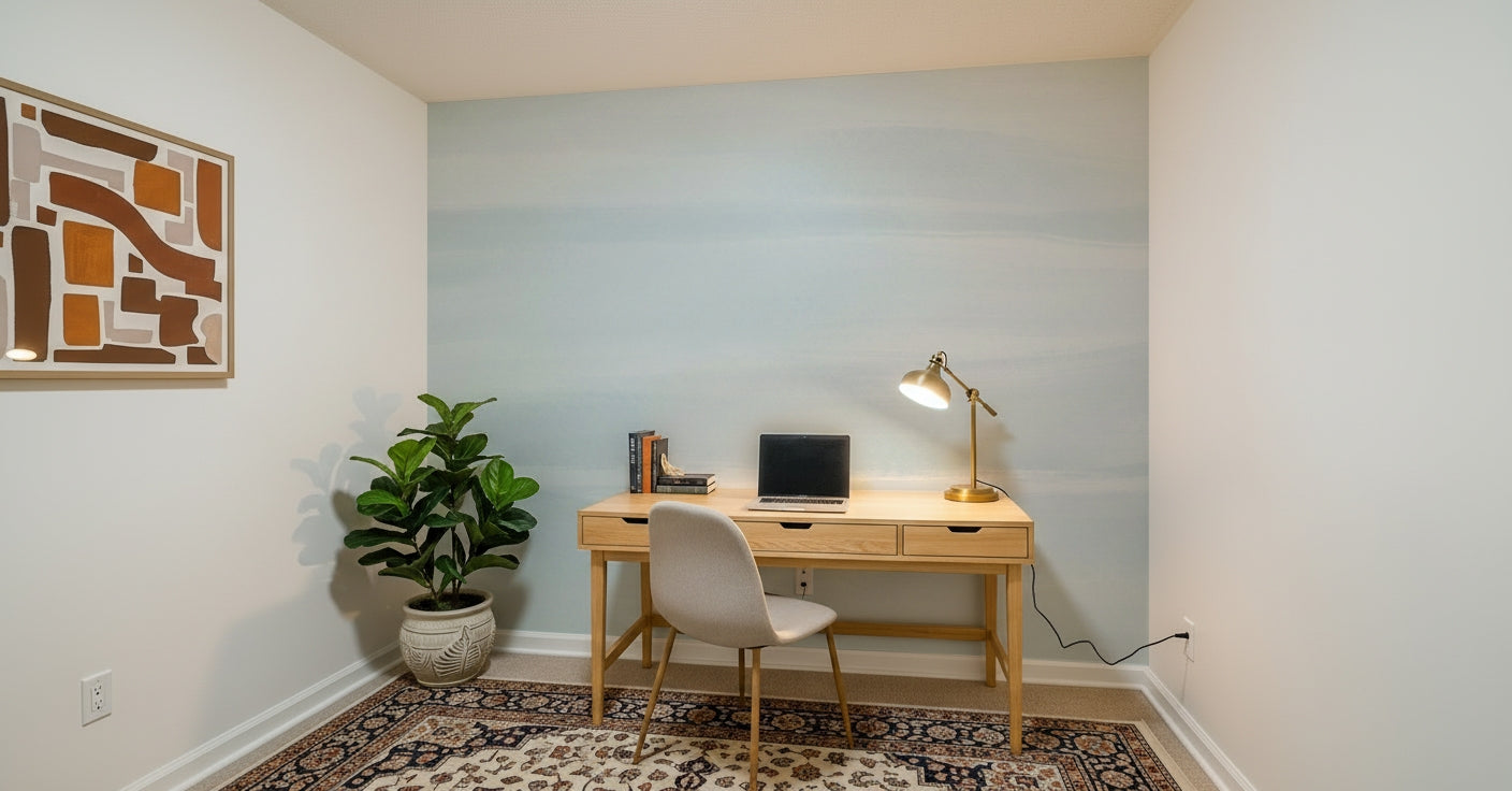 A graceful subtle pattern wall mural in cool, tranquil tones.