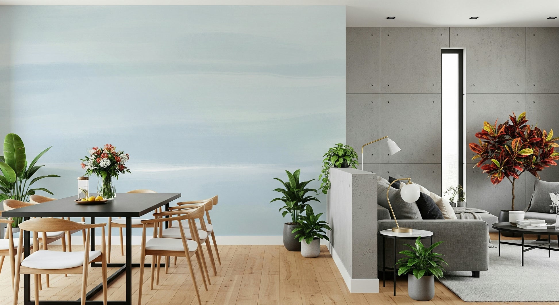 A contemplative gentle sky wallpaper mural for a feature wall.