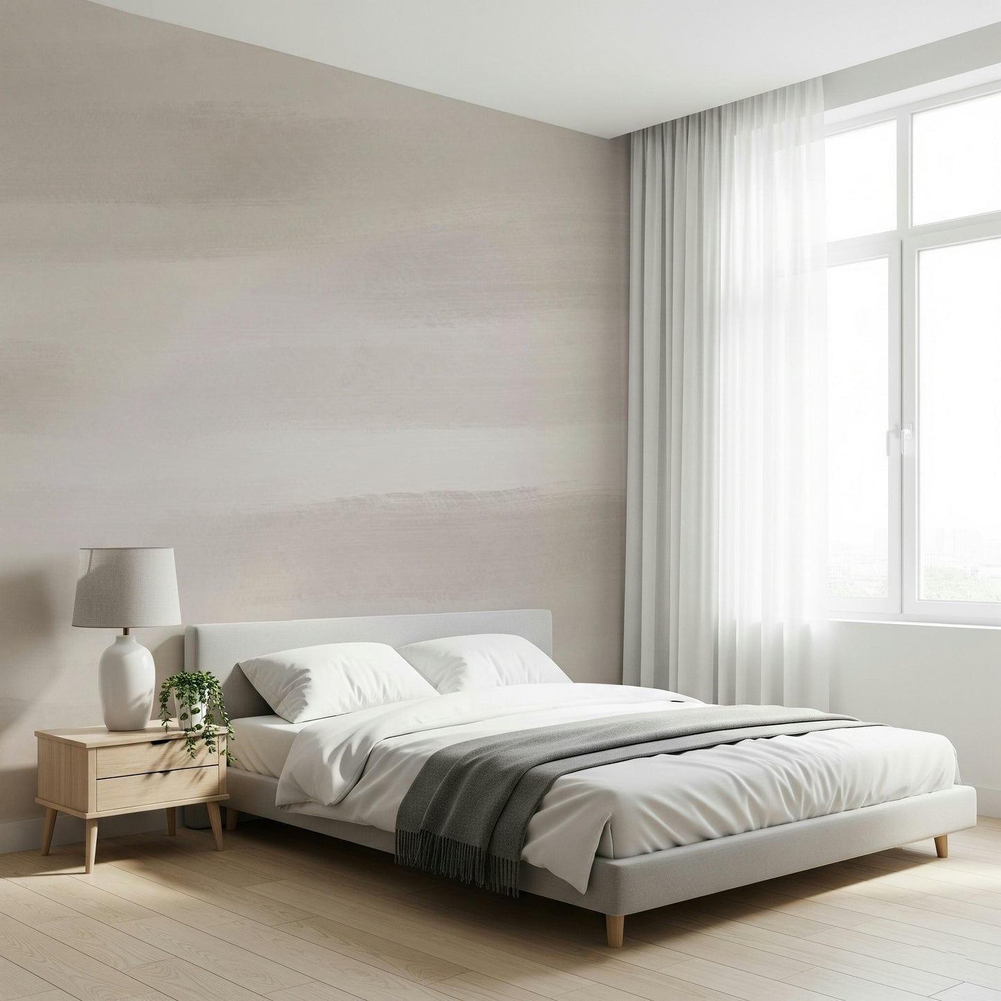 A calming abstract design wallpaper mural that defines a space.
