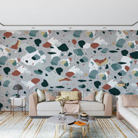 A calming abstract design wallpaper mural that defines a space.