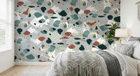 A beautiful abstract fragment wallpaper mural with fused geometric shapes.