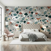 A graceful subtle pattern wall mural in cool, natural tones.