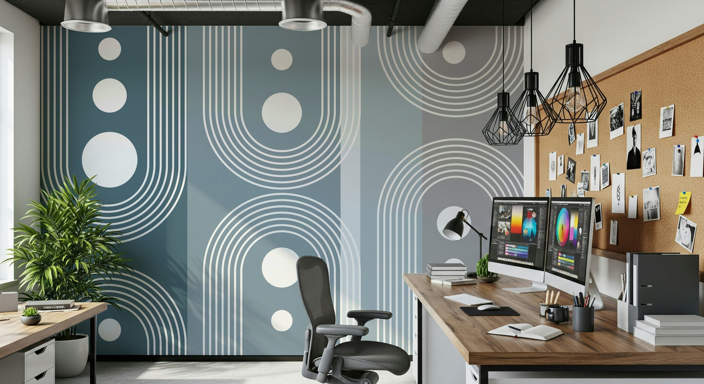A contemplative fluid design wallpaper mural for a feature wall.