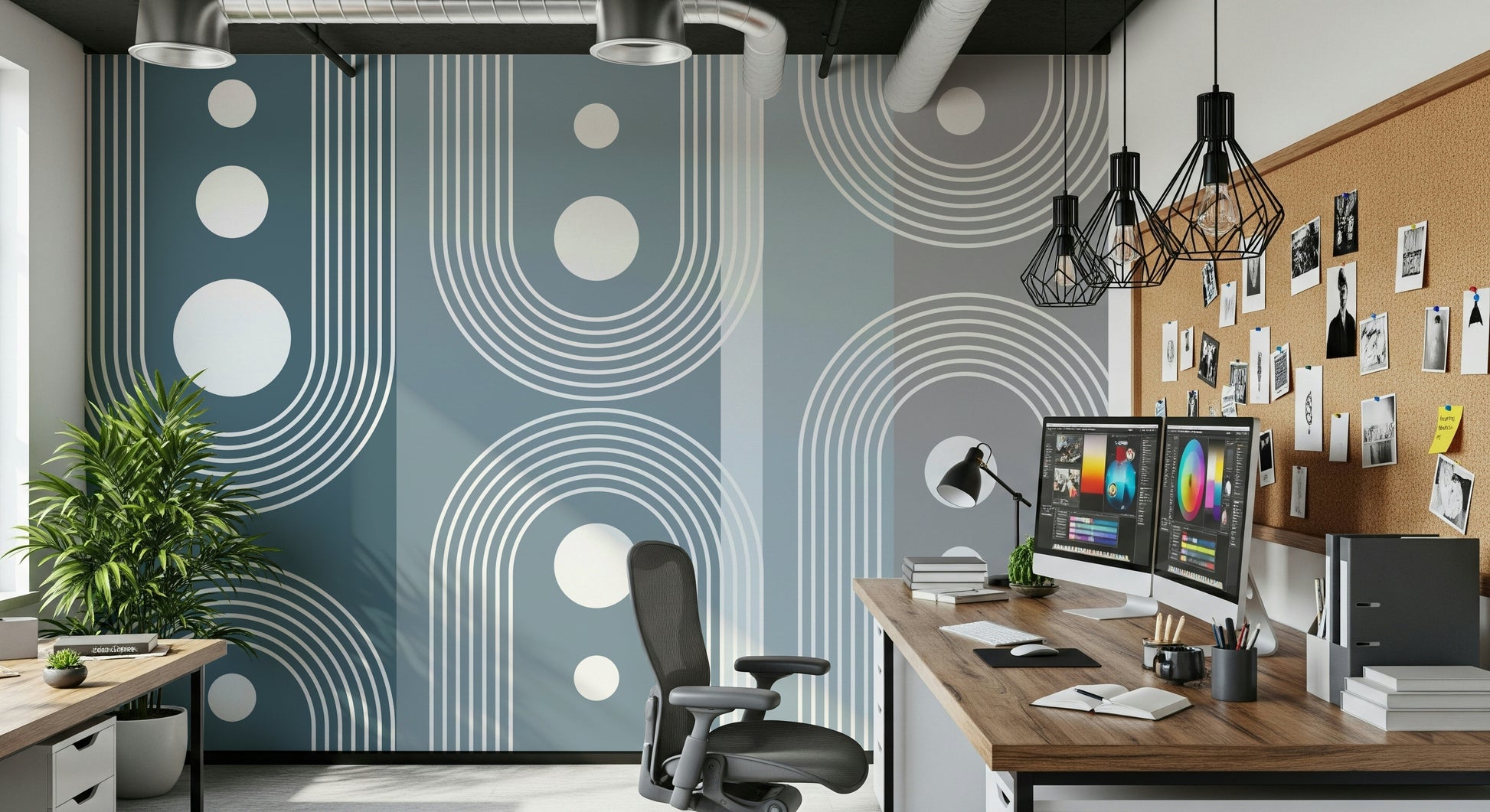 A contemplative fluid design wallpaper mural for a feature wall.
