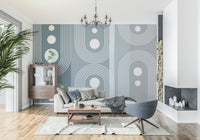A peaceful modern abstract mural on decorative wallpaper.