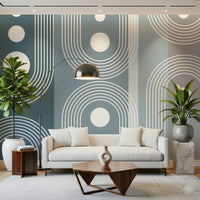 A graceful subtle circle wall mural in cool, tranquil tones.