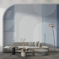A contemplative geometric design wallpaper mural for a feature wall.
