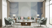 An artistic abstract shape mural on minimalist wallpaper.