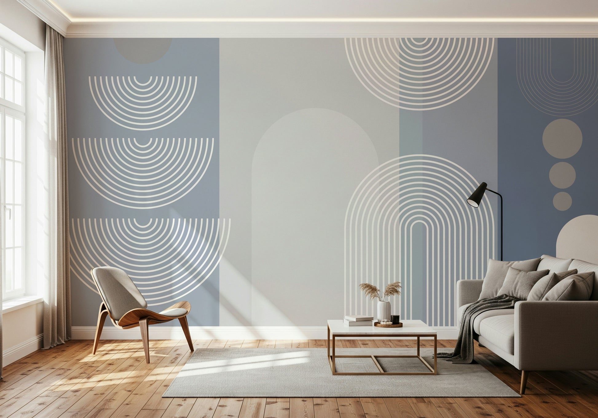 A beautiful abstract geometric wallpaper mural with subtle, arcane patterns.