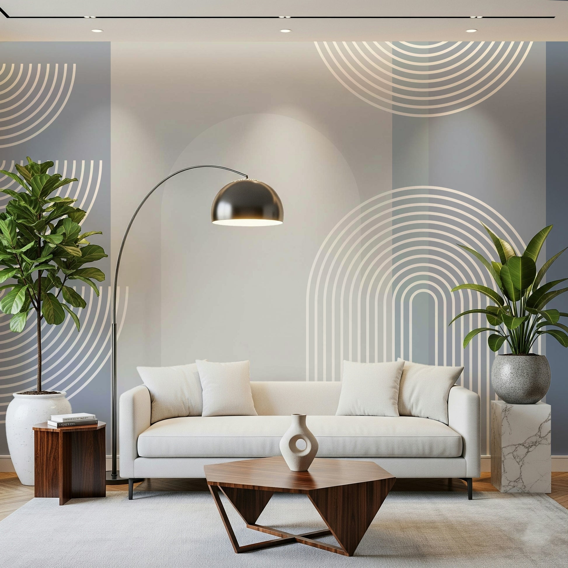 A graceful subtle pattern wall mural in cool, natural tones.