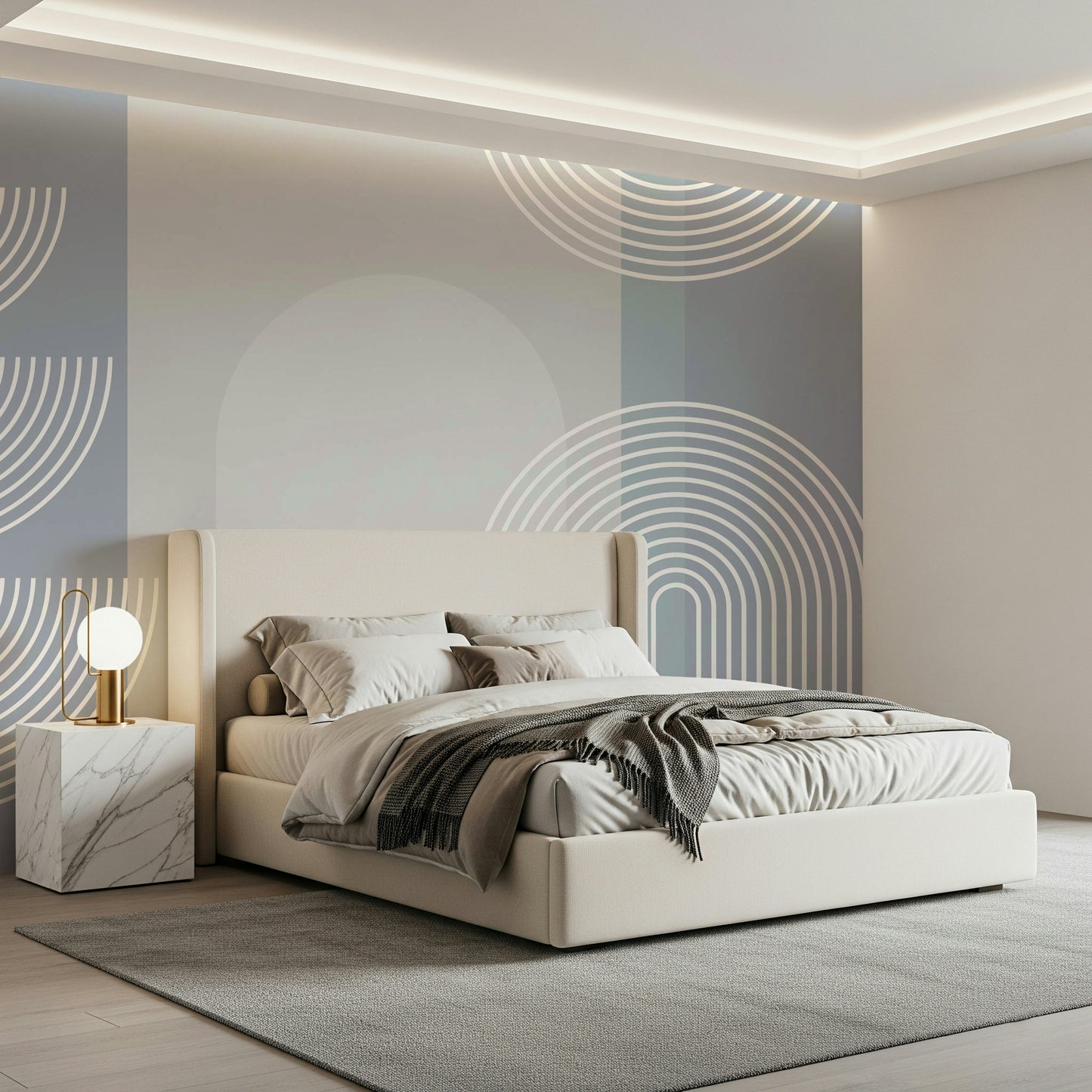 An artistic minimalist form mural for home decor.