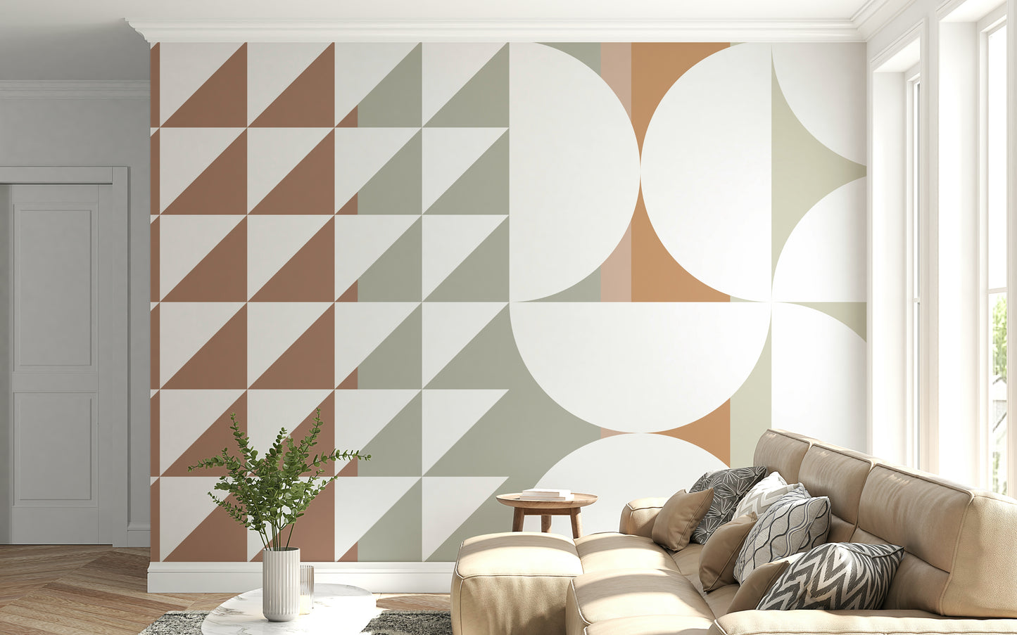 A calming modern pattern wallpaper mural that defines a space.