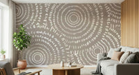 A peaceful geometric design mural on decorative wallpaper.