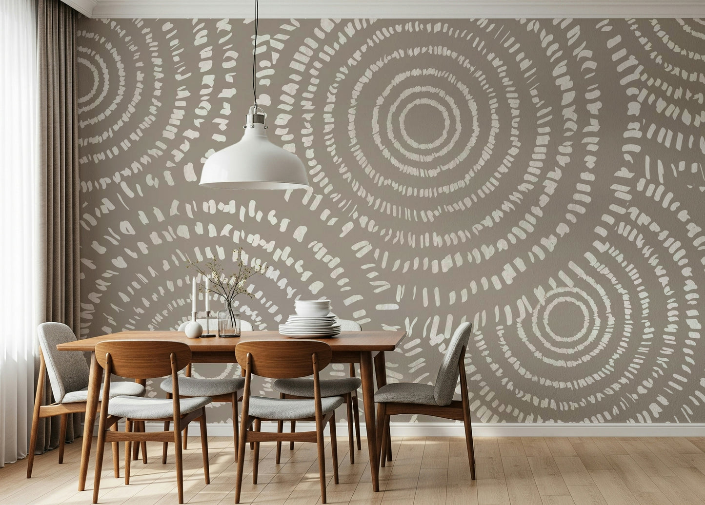 A beautiful abstract geometric wallpaper mural with concentric circles.