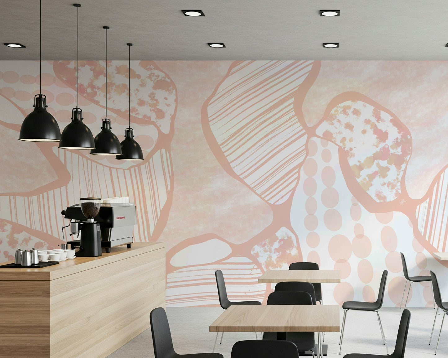 A graceful subtle pattern wall mural in cool, natural tones.