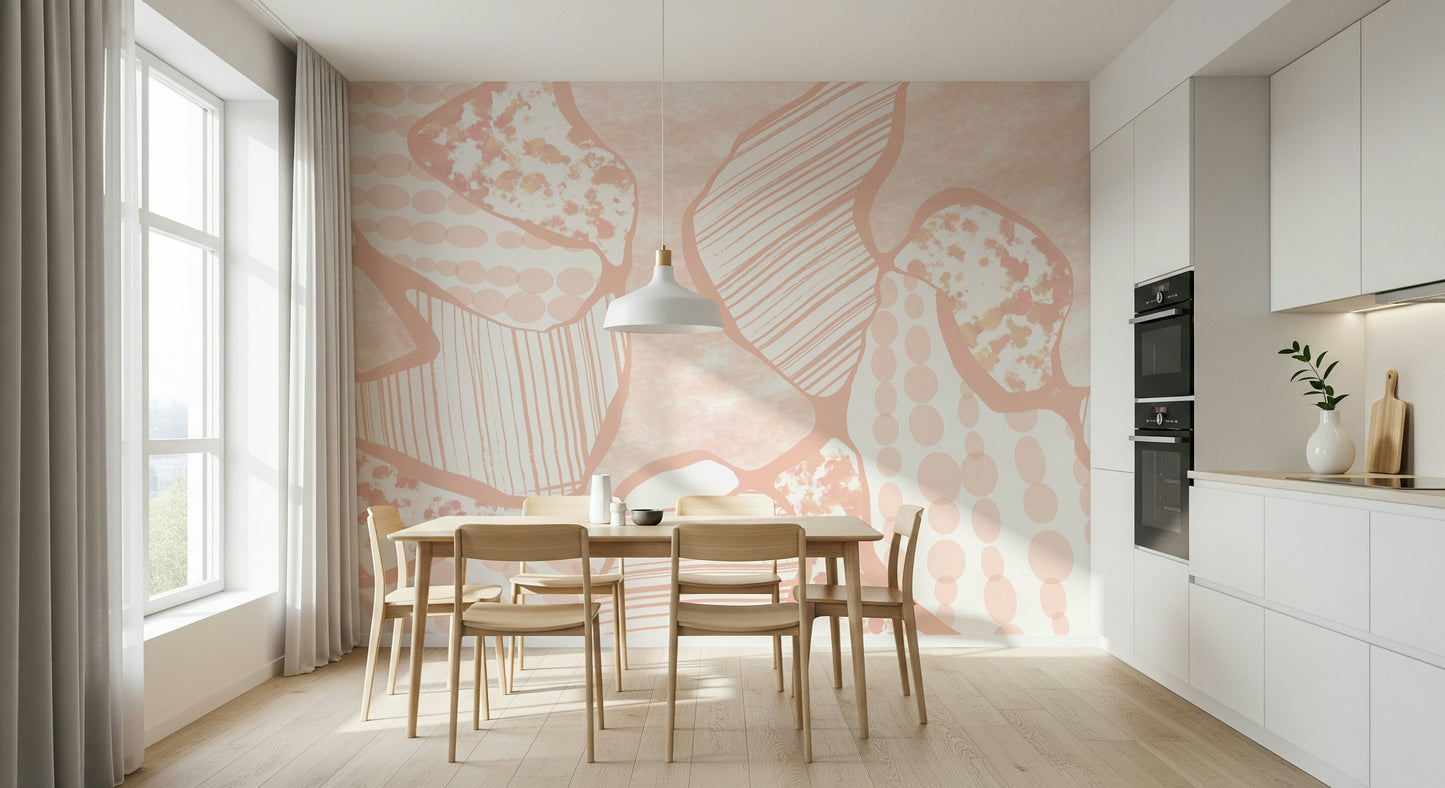 A calming abstract design wallpaper mural that defines a space.