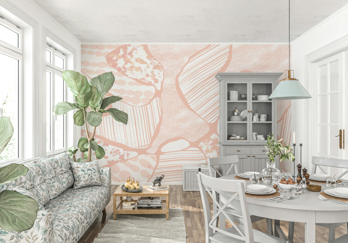 A beautiful abstract form wallpaper mural for a modern home.
