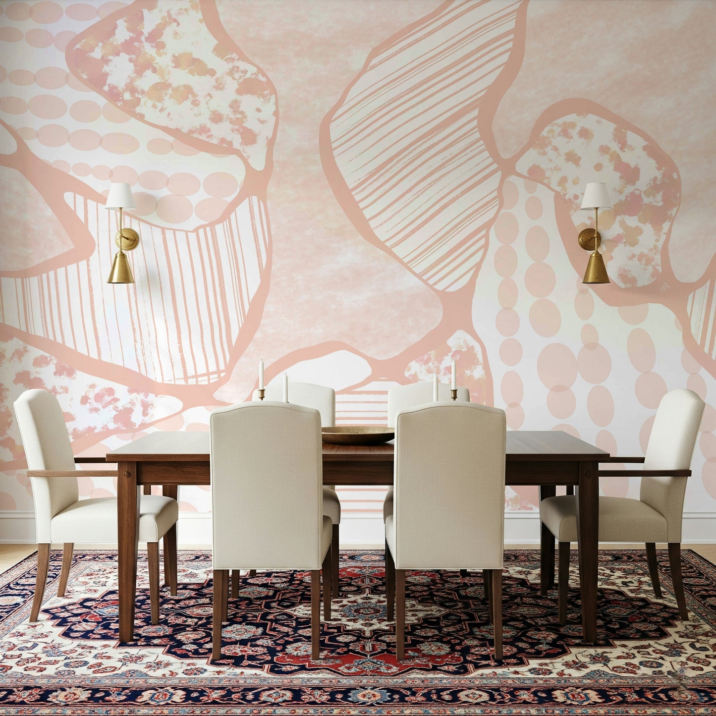 An artistic minimalist form mural for home decor.