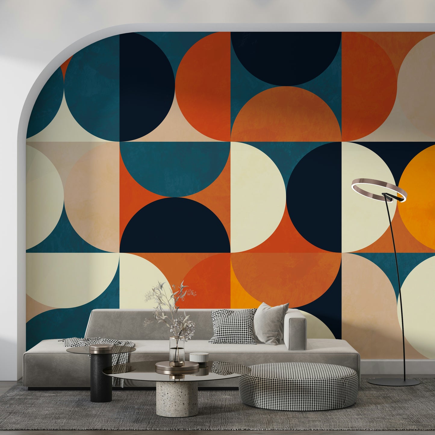 A serene abstract circle wall mural for your decor.