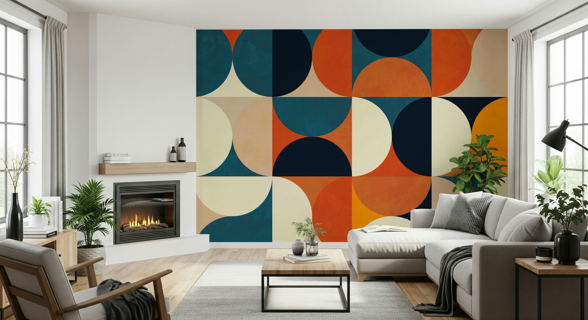 A beautiful modern art wall mural for a living room.
