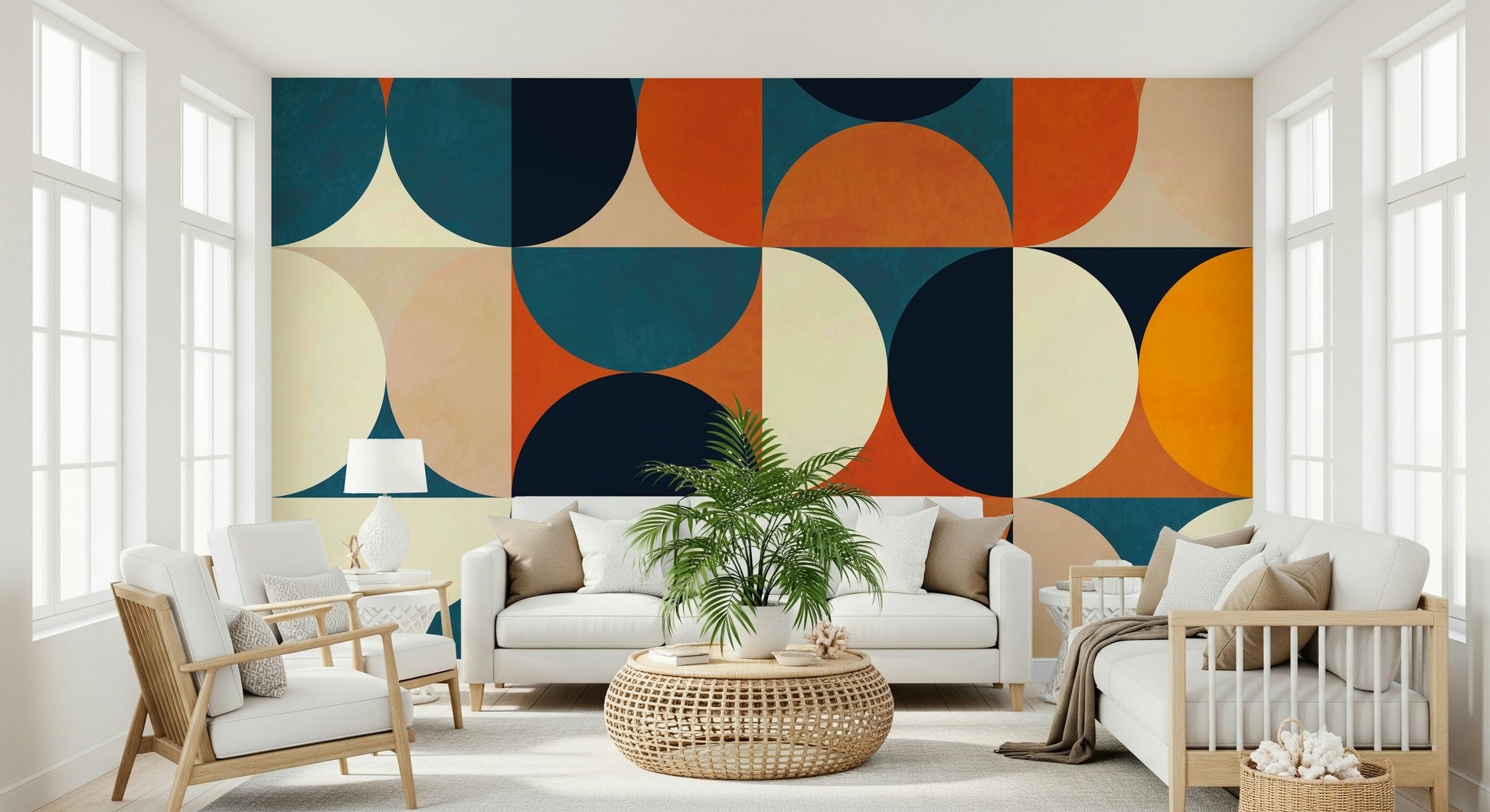 A calming modern pattern wallpaper mural that defines a space.