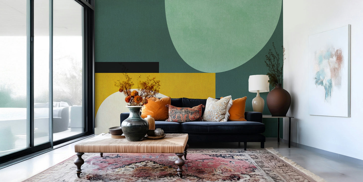 An artistic minimalist form mural for home decor.