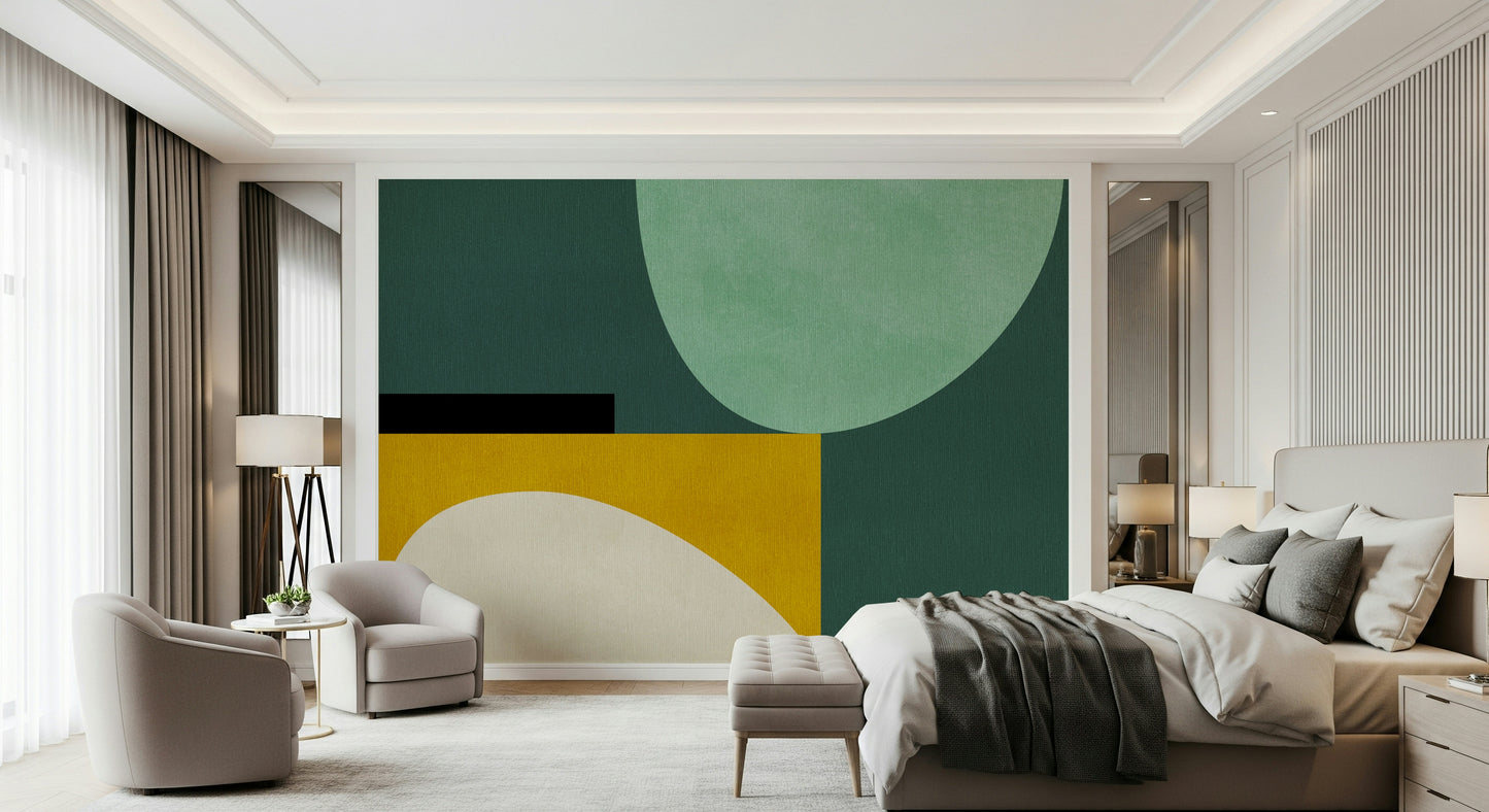 A calming abstract design wallpaper mural that defines a space.