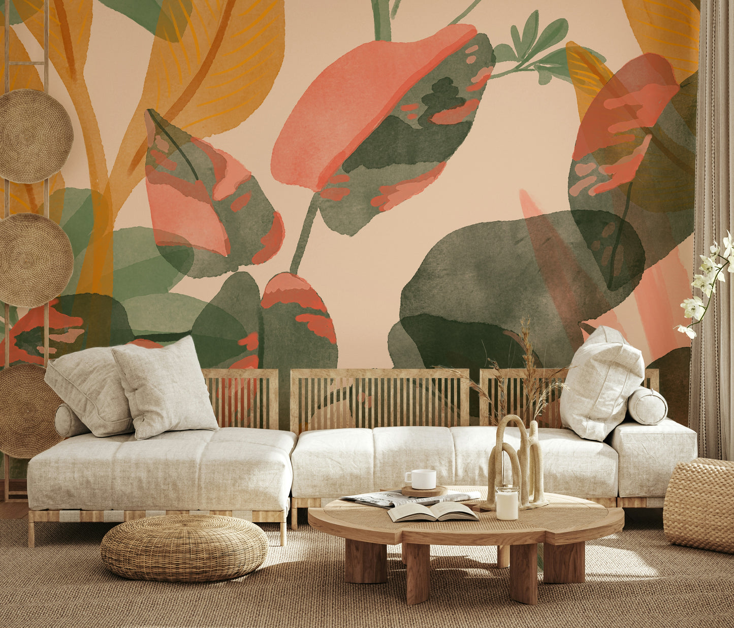 A peaceful organic pattern mural on decorative wallpaper.
