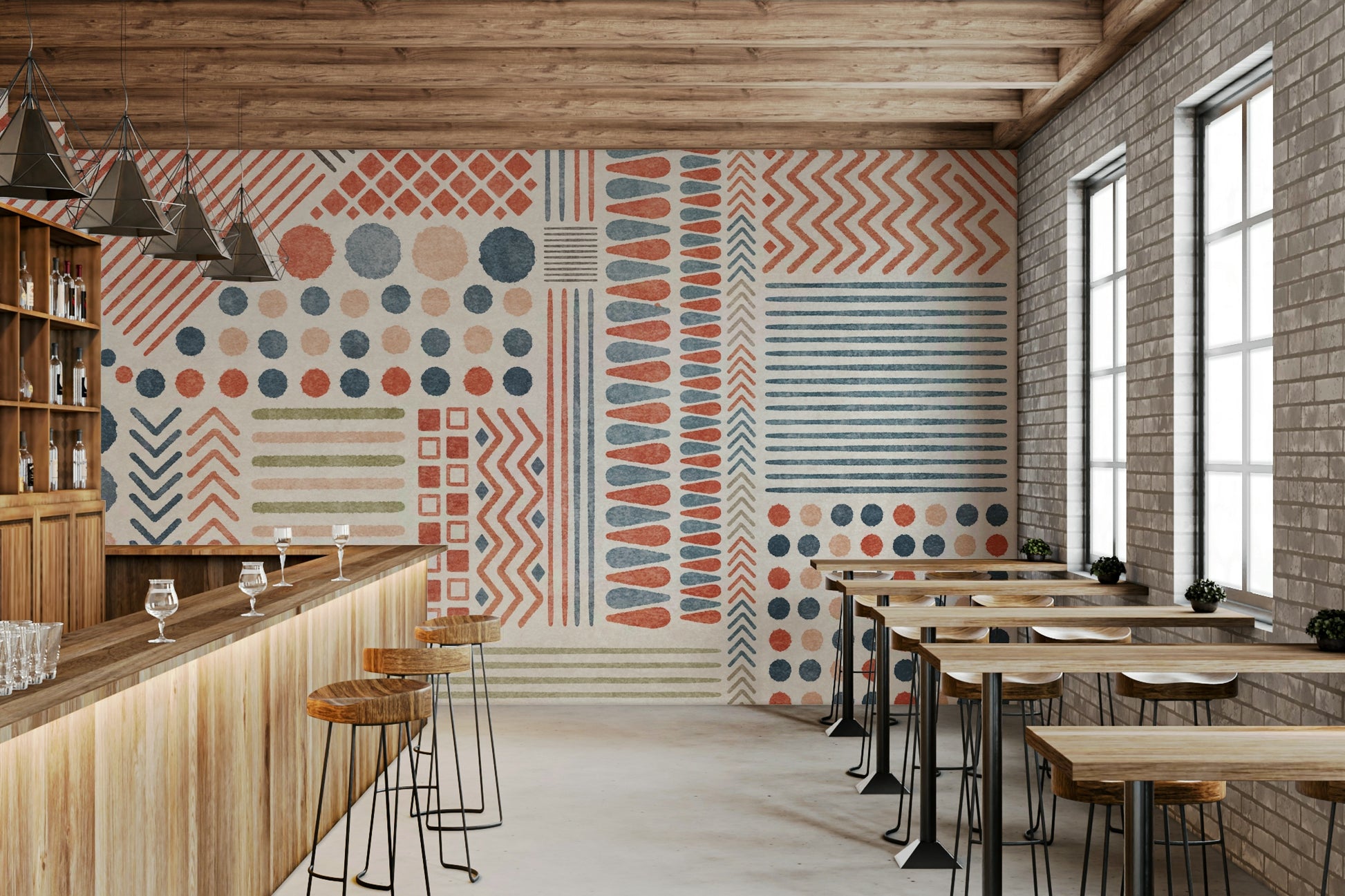 A beautiful modern art wall mural for a living room.