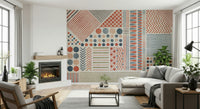 An artistic modern pattern mural on minimalist wallpaper.