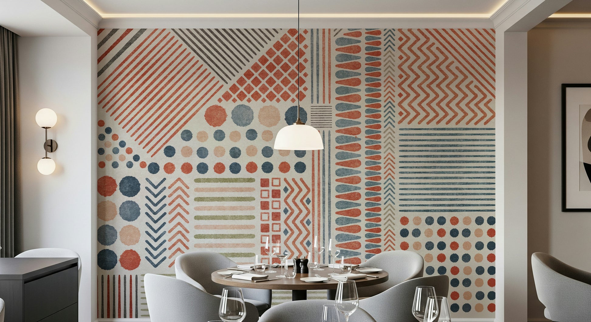 An artistic minimalist design mural for home decor.