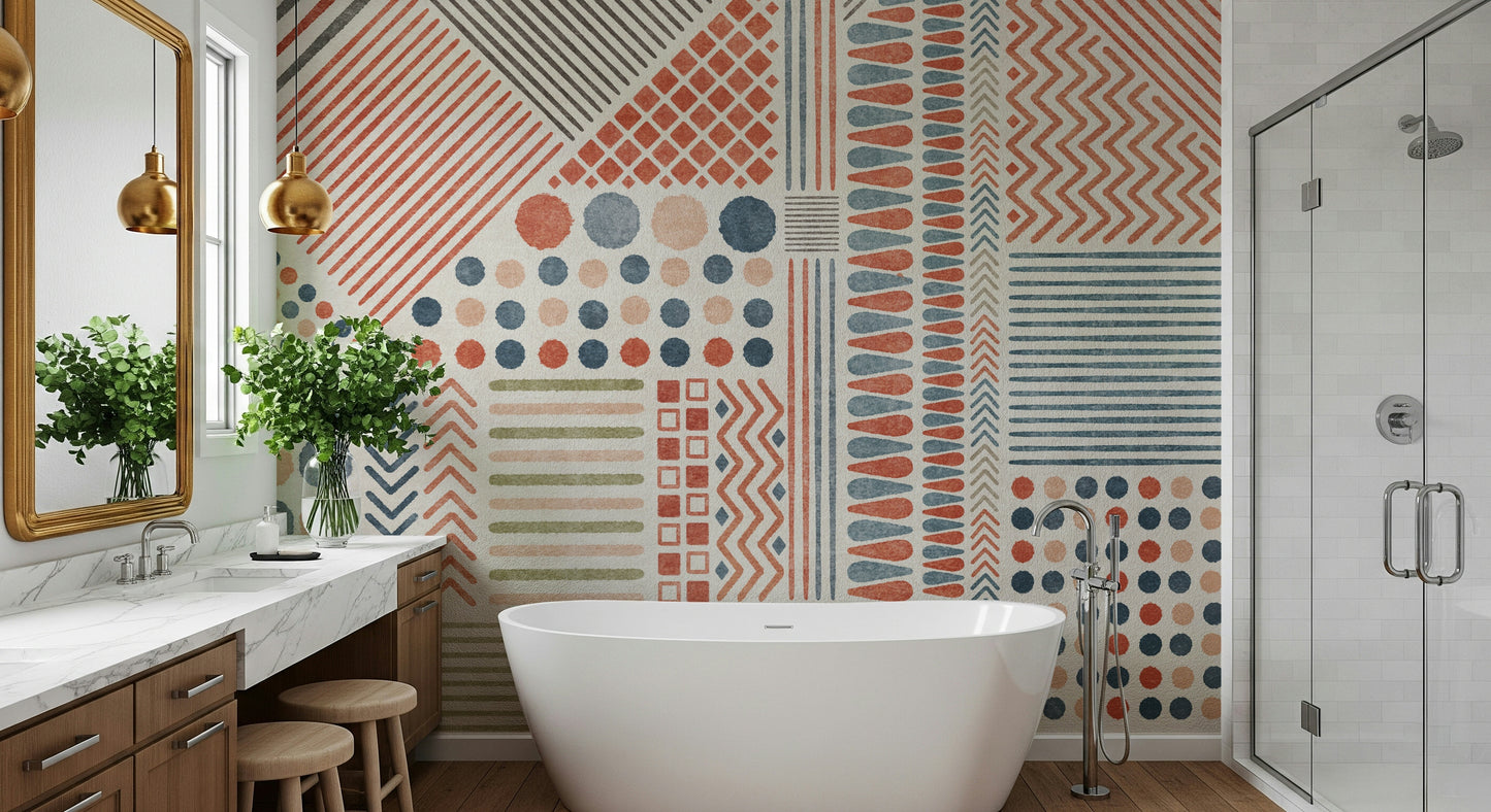 A calming modern pattern wallpaper mural that defines a space.