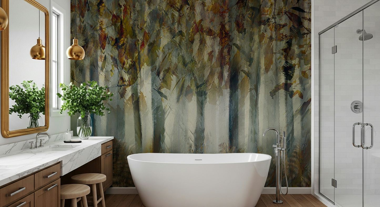 A graceful subtle tree wall mural in soft, tranquil tones.