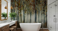 A graceful subtle tree wall mural in soft, tranquil tones.