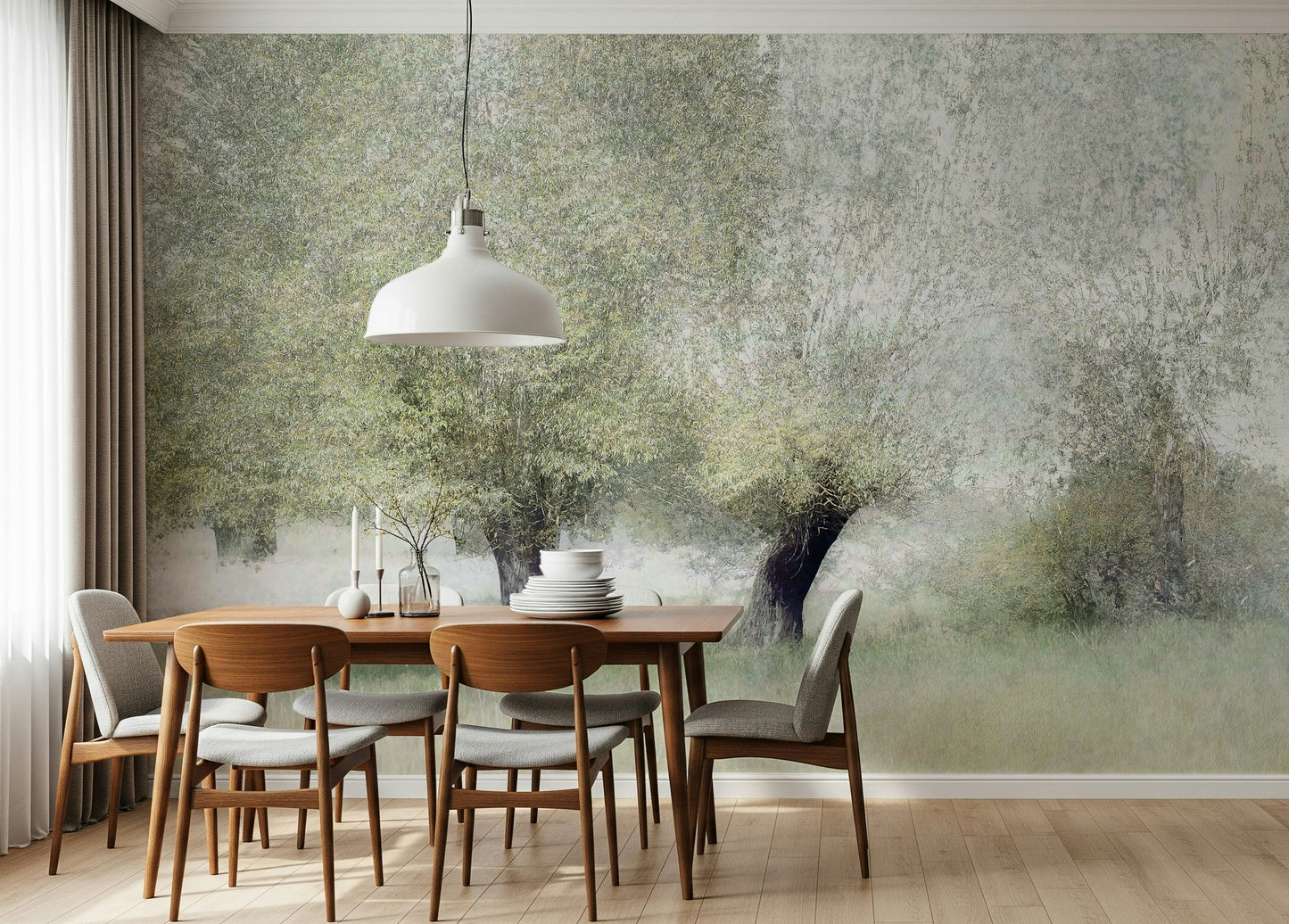 A contemplative gentle willow wallpaper mural for a feature wall.
