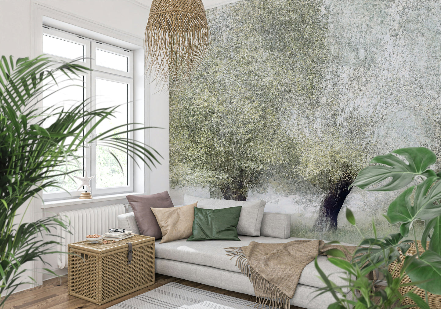 A graceful subtle pattern wall mural in cool, tranquil tones.